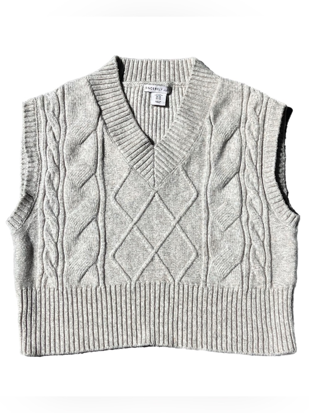 Sincerely Jules Women’s Cropped Chunky Cable Knit V Neck Sweater Vest Size XS